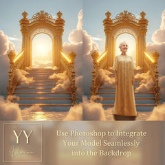 18 Heaven Stairs and Golden Gate Digital Backdrops Sets for In Loving Memory Heavenly Memorial Background