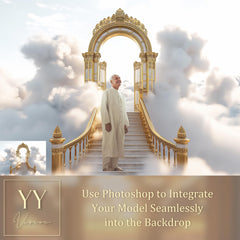 18 Heaven Stairs and Golden Gate Digital Backdrops Sets for In Loving Memory Heavenly Memorial Background