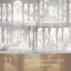 18 White Palace in Cloud Digital Backdrops Sets for In Loving Memory Heavenly Memorial Background