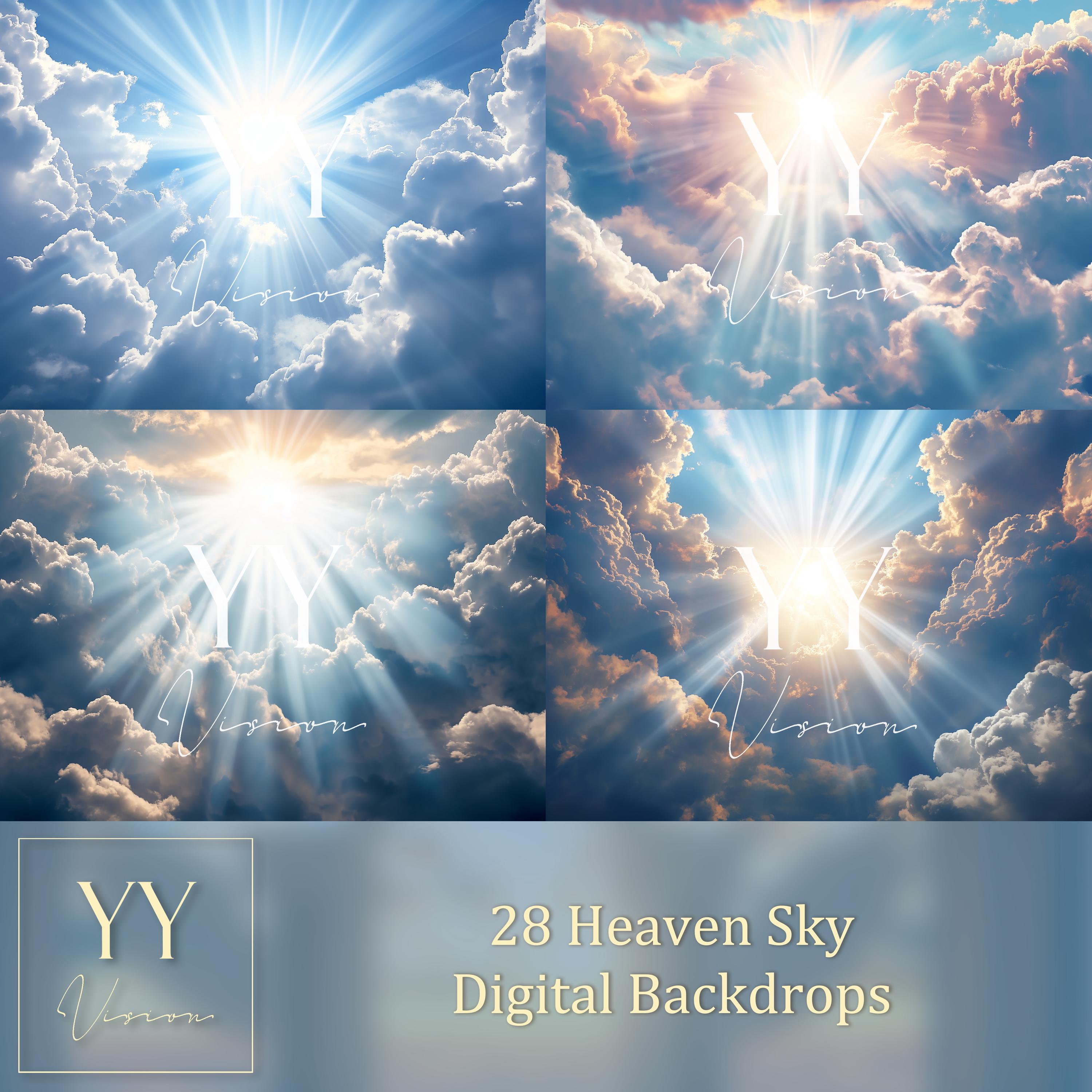 28 Heaven Sky Digital Backdrops Sets for In Loving Memory Heavenly Memorial Background Backdrop