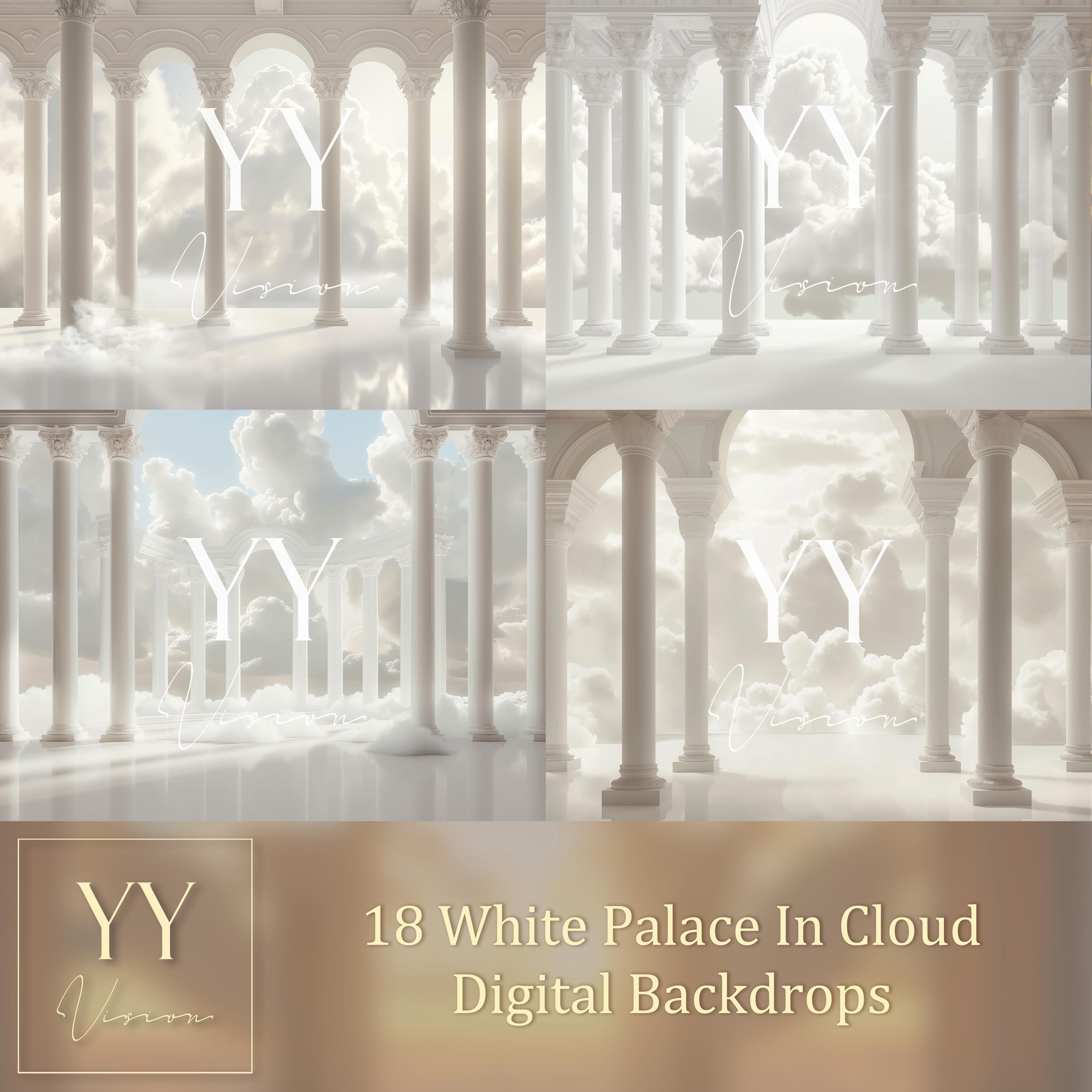 18 White Palace in Cloud Digital Backdrops Sets for In Loving Memory Heavenly Memorial Background