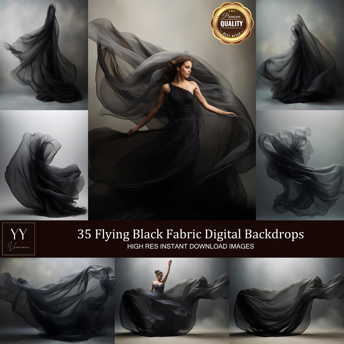 35 Black Flying Silk Fabric Digital Backdrops Sets for Maternity Photography Fine Arts Studio Photoshop