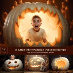 18 Halloween Large White Pumpkin Digital Backdrops Sets for Holiday Seasonal Photography Fine Arts Studio Photoshop Background