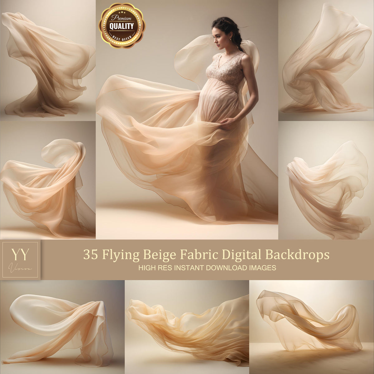 35 Beige Flying Silk Fabric Digital Backdrops Sets for Maternity Photography Fine Arts Wedding Studio Photoshop