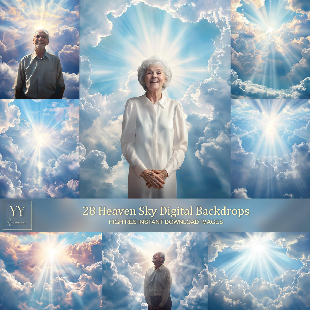 28 Heaven Sky Digital Backdrops Sets for In Loving Memory Heavenly Memorial Background Backdrop