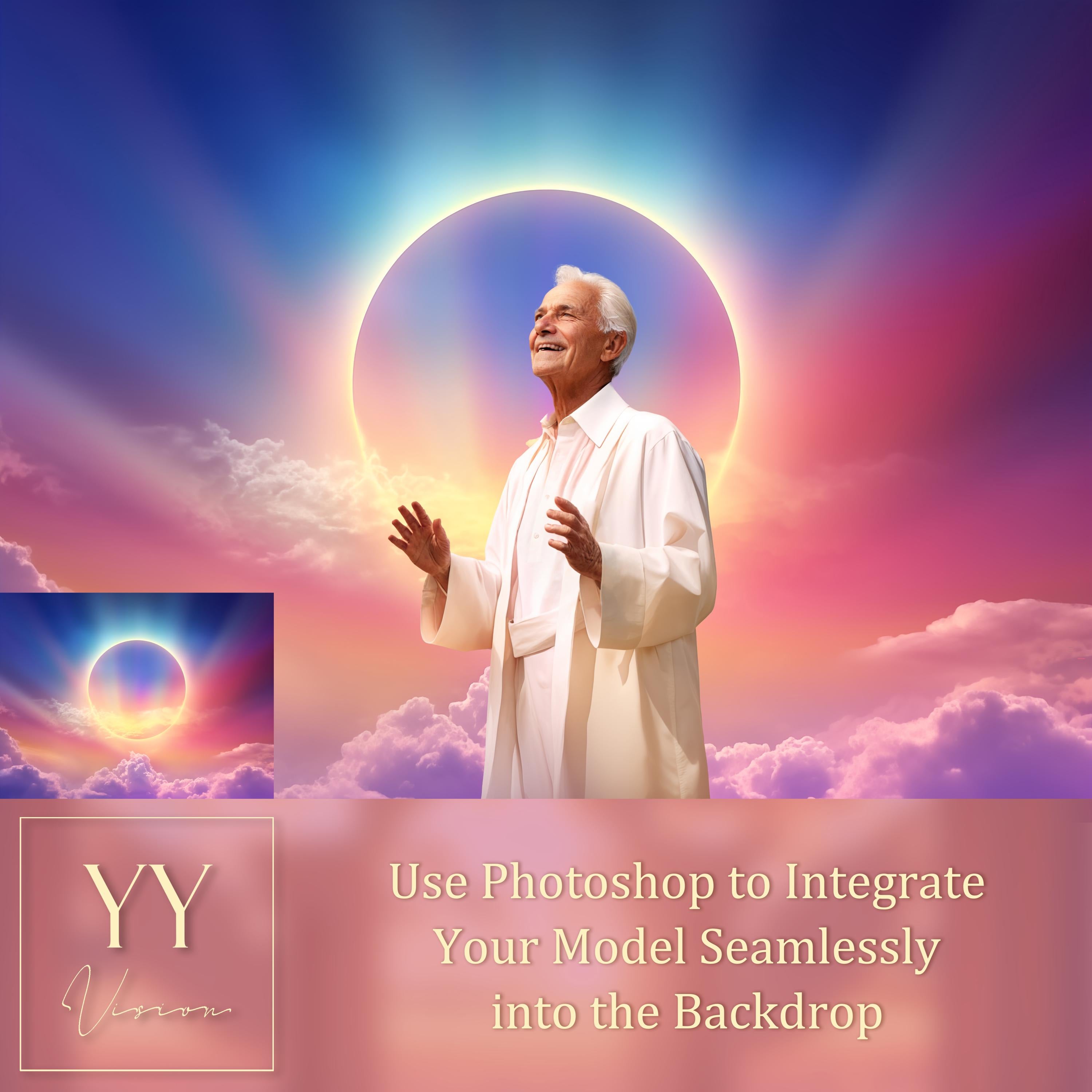 20 Rainbow Halo Digital Backdrops Sets for In Loving Memory Heavenly Memorial Background Photoshop Canva Editing