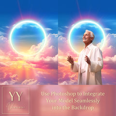 20 Rainbow Halo Digital Backdrops Sets for In Loving Memory Heavenly Memorial Background Photoshop Canva Editing