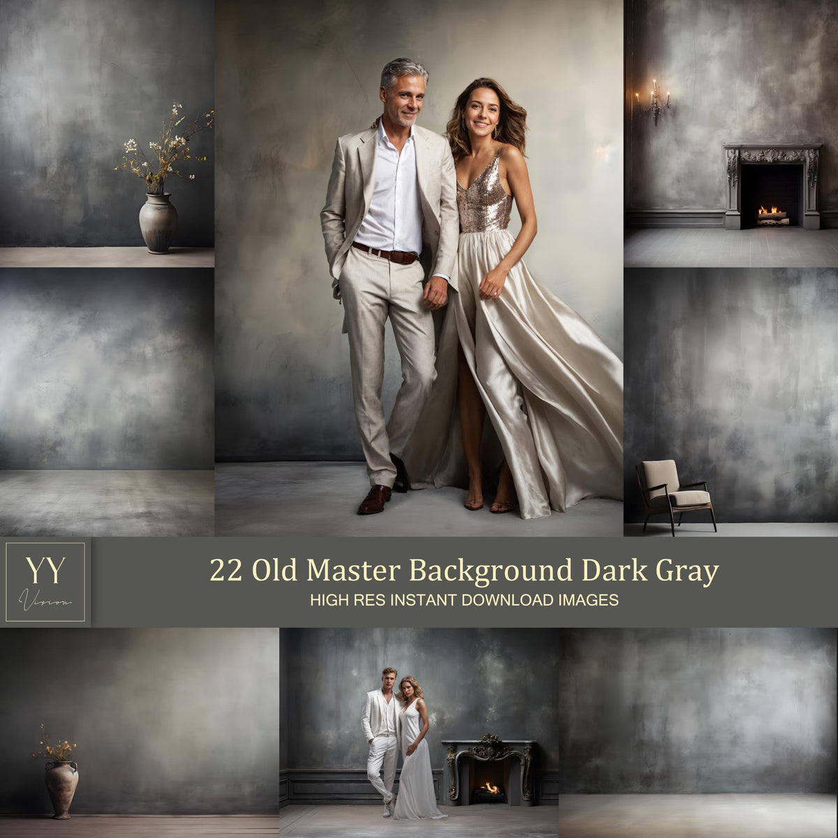 22 Old Master Studio Hintergrund dunkelgrau digitale Hintergründe Sets für Schwangerschaft Hochzeit Fotografie Fine Arts Textur Photoshop Hintergrund