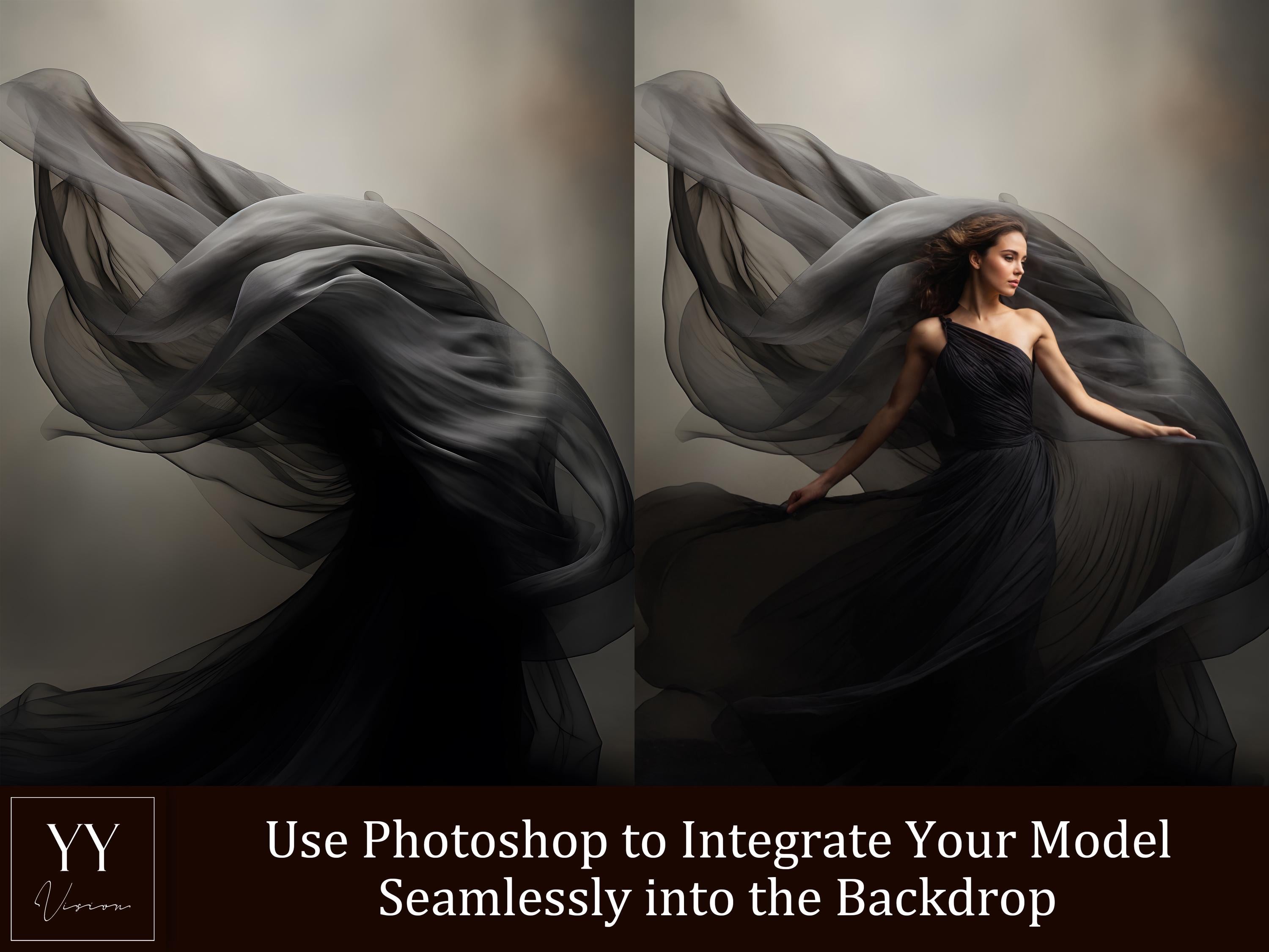 35 Black Flying Silk Fabric Digital Backdrops Sets for Maternity Photography Fine Arts Studio Photoshop