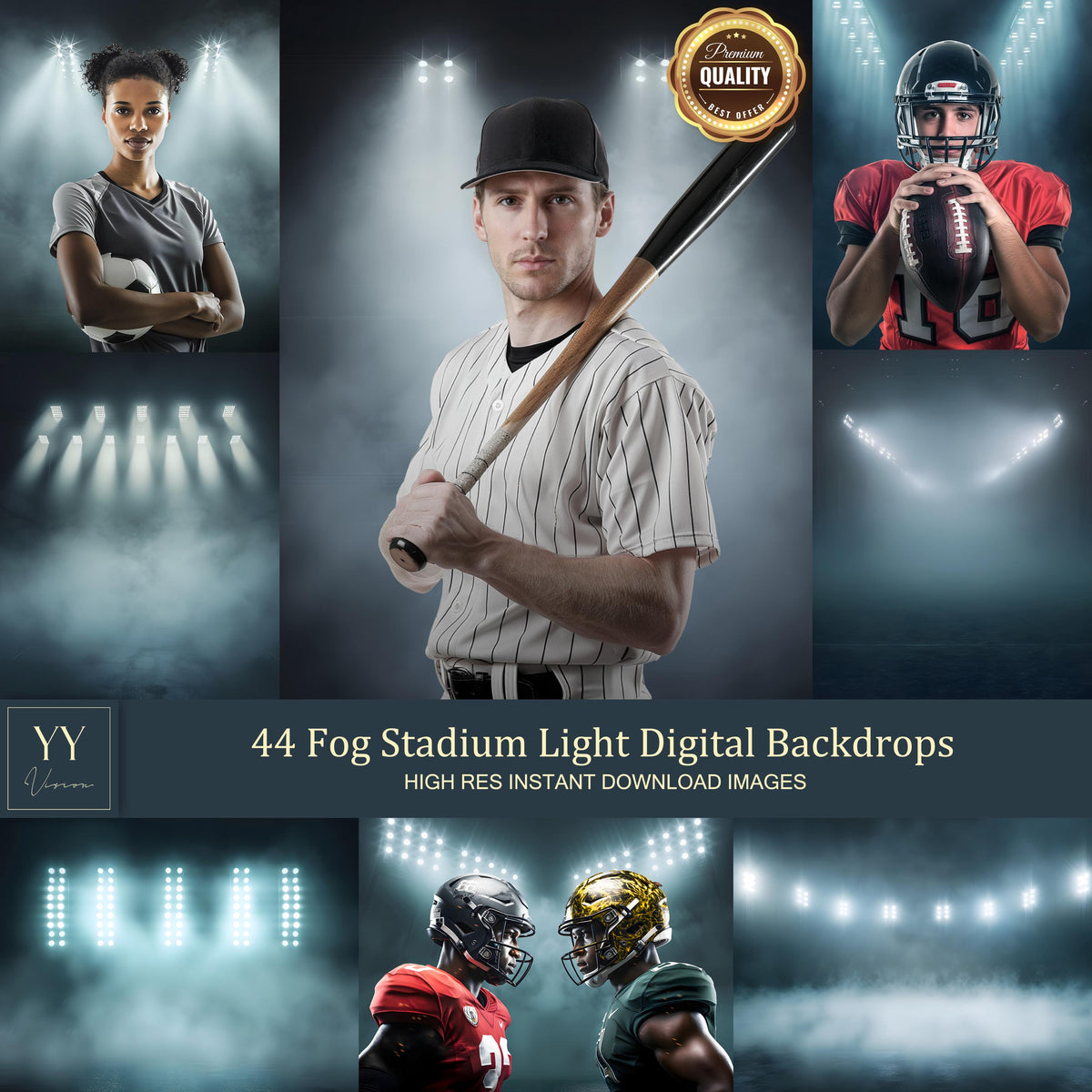 44 Fog Light Stadium Digital Backdrops Sets for Sports School Photography Background Portrait Photoshop Editing