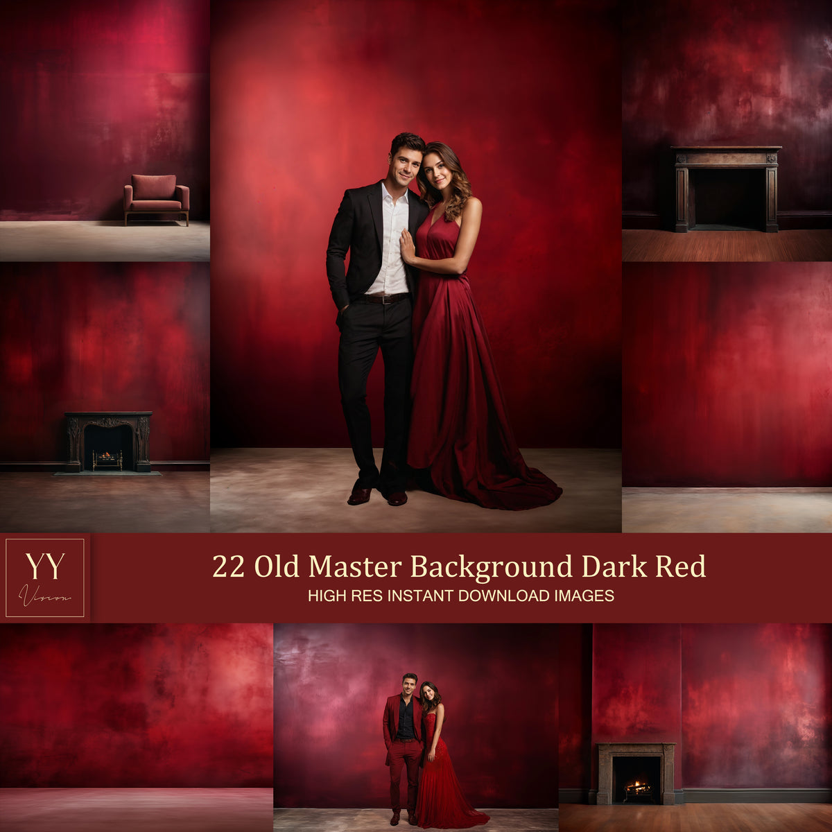 22 Old Master Studio Background Dark Red Digital Backdrops Sets for Maternity Wedding Photography Fine Arts Texture Photoshop Background