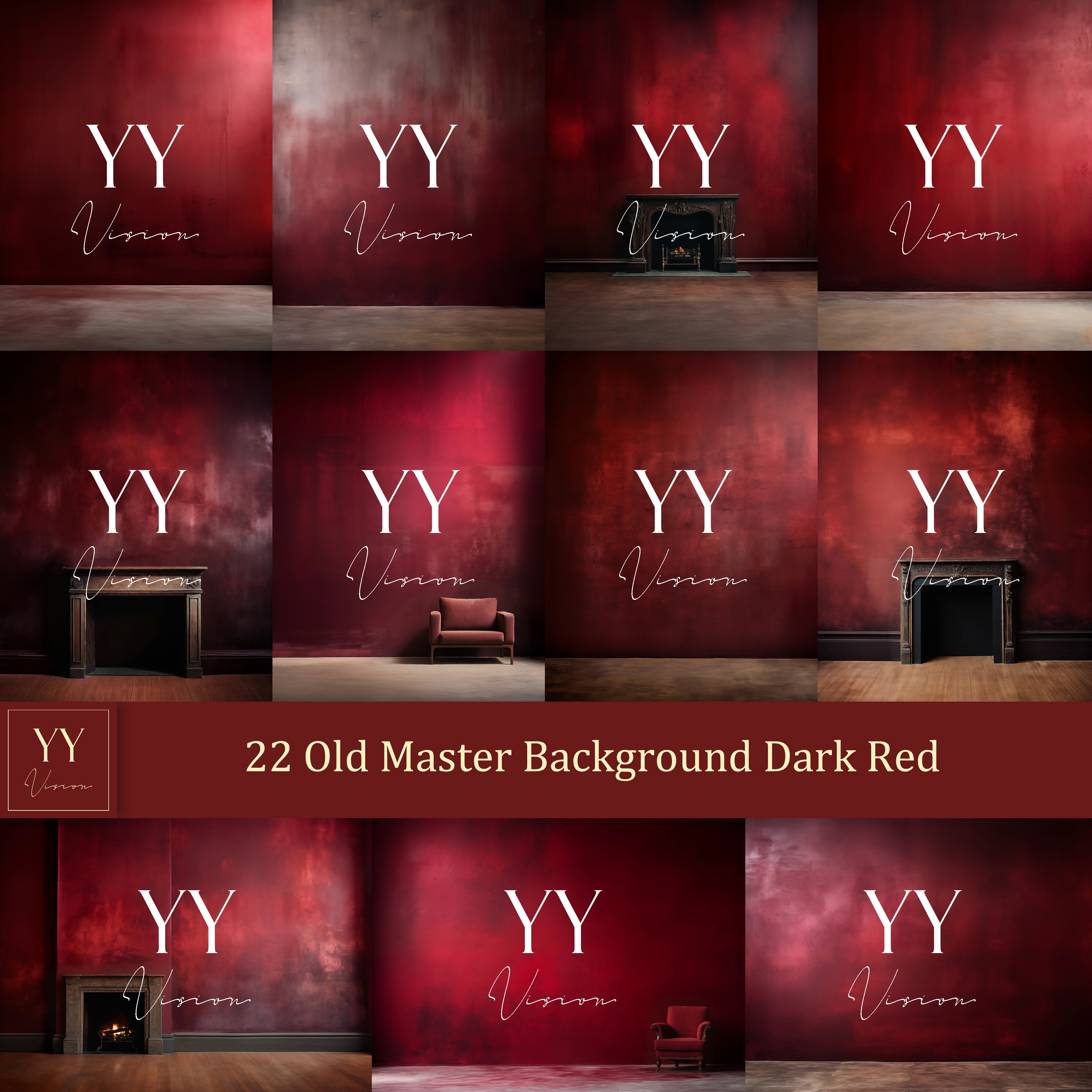 22 Old Master Studio Background Dark Red Digital Backdrops Sets for Maternity Wedding Photography Fine Arts Texture Photoshop Background