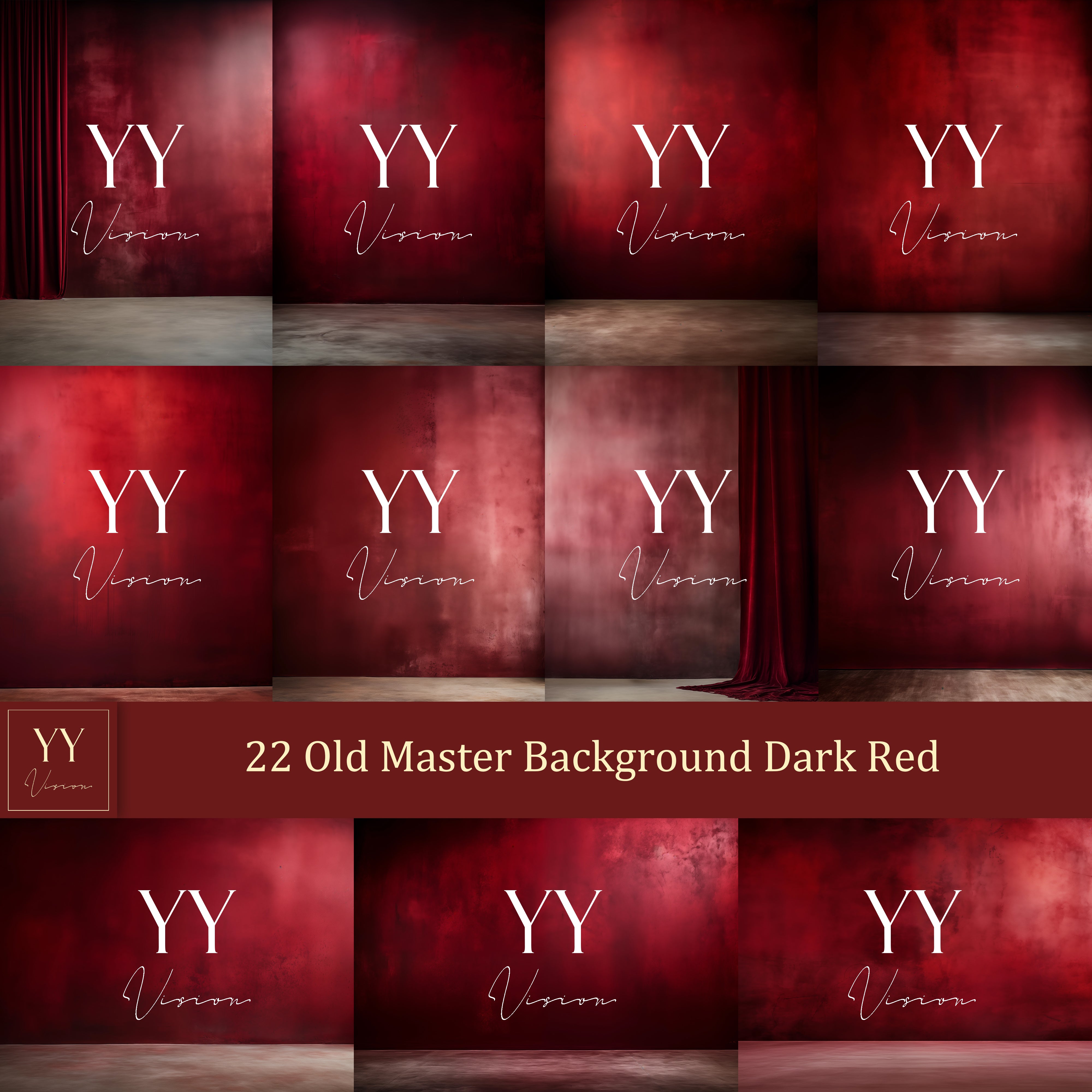 22 Old Master Studio Background Dark Red Digital Backdrops Sets for Maternity Wedding Photography Fine Arts Texture Photoshop Background